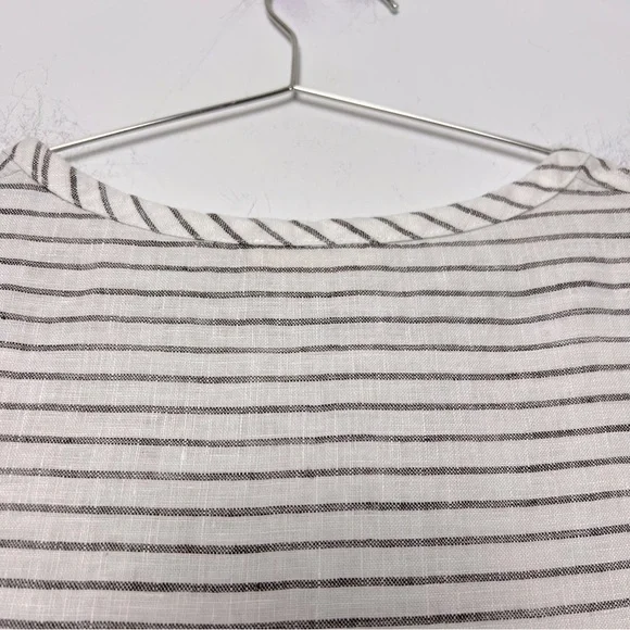 thesalting 100% Linen Striped White and Black Flap Pocket Minimalist Modern Top - Picture 9 of 13